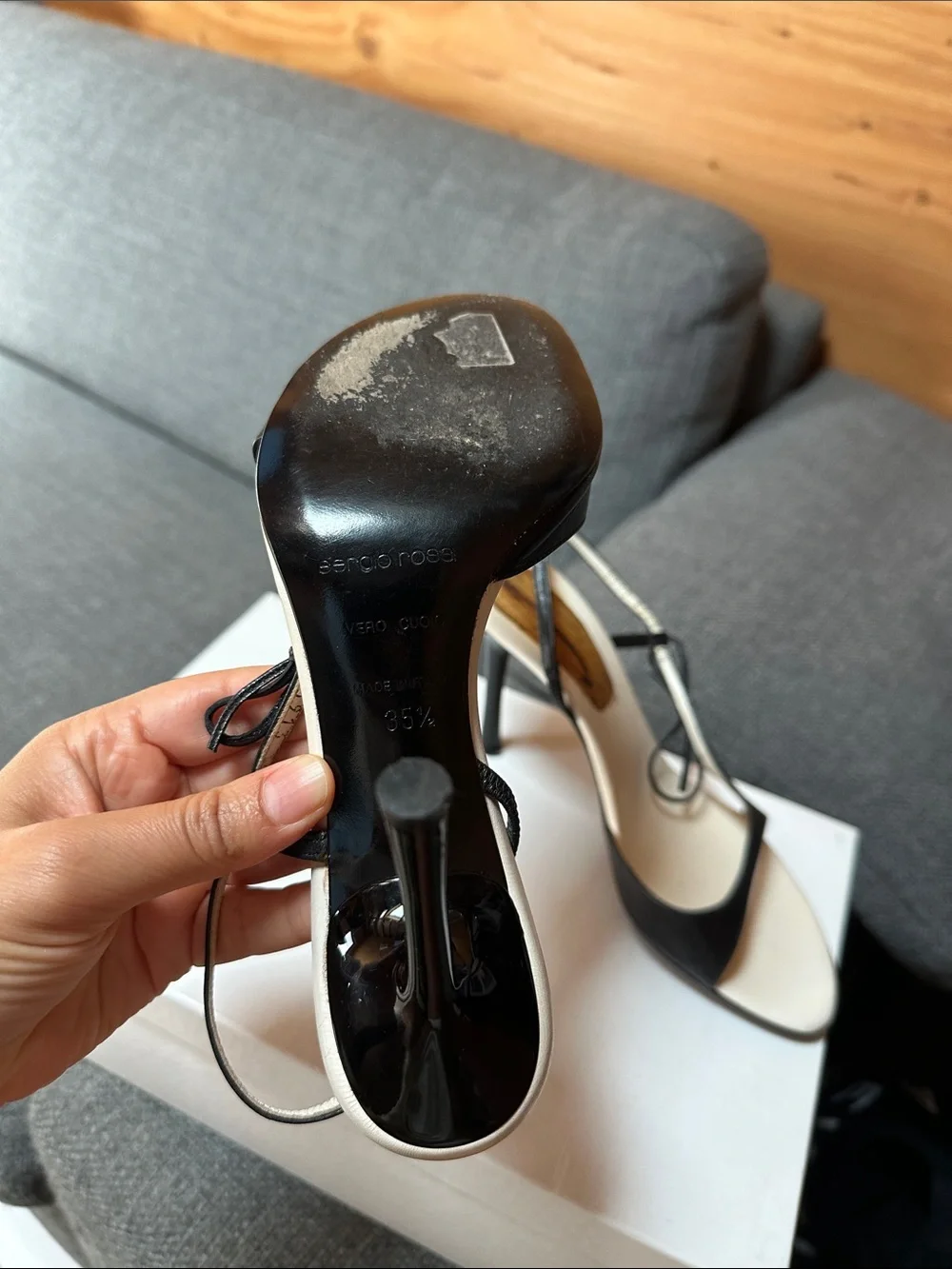 Sergio Rossi Black and White Slingback Leather Heels